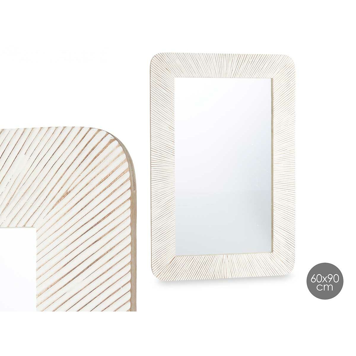 Espejo de pared Gift Decor Blanco Marrón Rayas 90 x 60 x 2 cm Rectangular